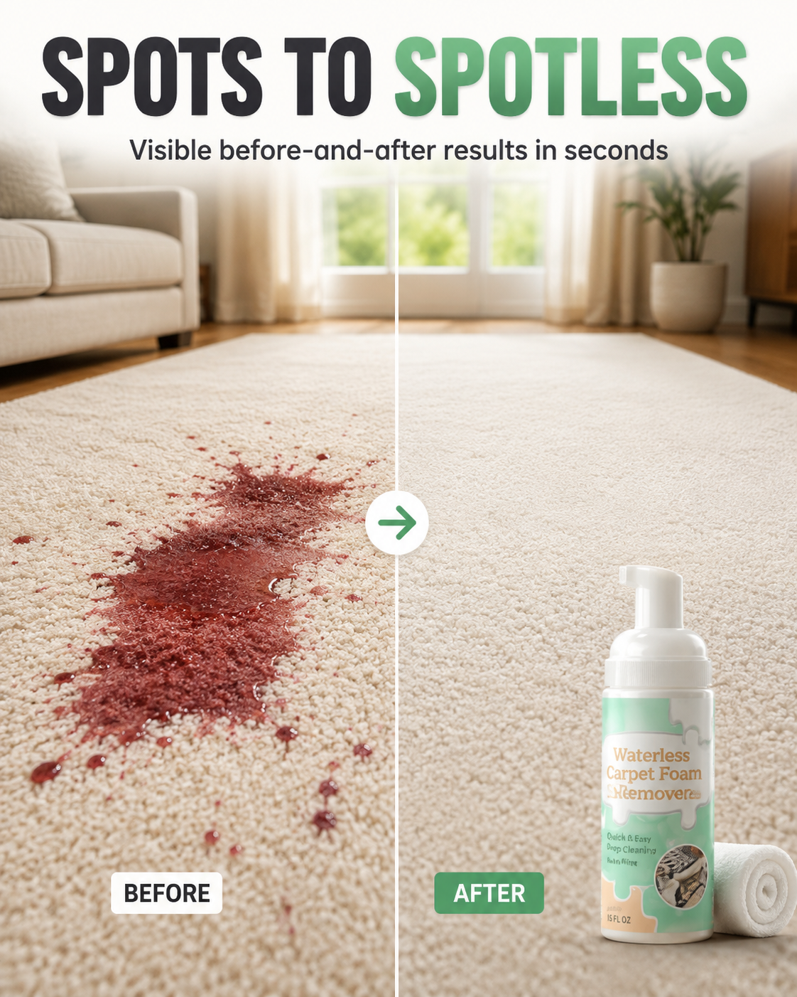 🔥Limited Time Promotion 50% OFF🔥Waterless Carpet Foam Stain Remover with Towel